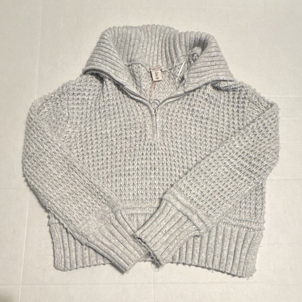 Sincerely Jules Women’s Gray Knit 1/4 Zip Mock Neck Pullover Sweater M